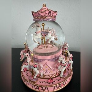Pink Carousel Horse Snow Globe Music Box